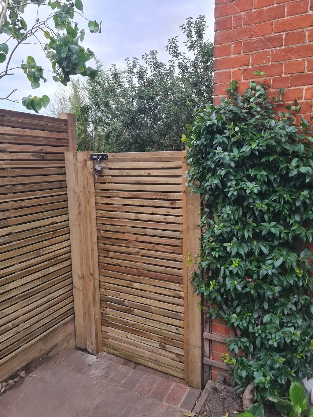 Made-to-measure timber garden gate with braced frame and galvanised ironmongery fitted by Bracknell Fencing LTD in Berkshire