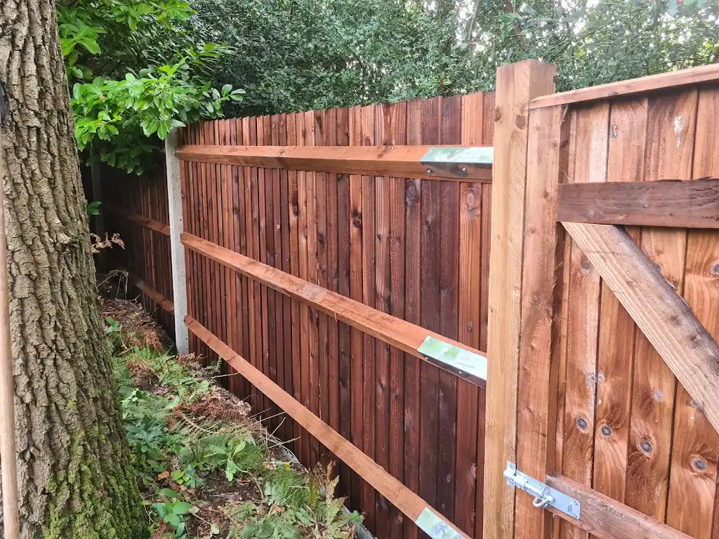 Made-to-measure timber garden gate with braced frame and galvanised ironmongery fitted by Bracknell Fencing LTD in Berkshire